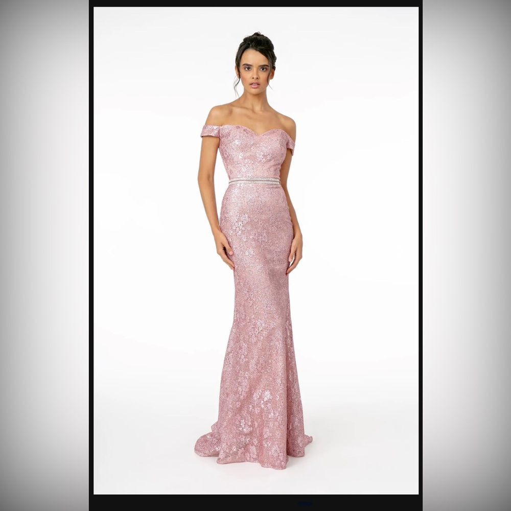 Pink Off-Shoulder Evening Gown